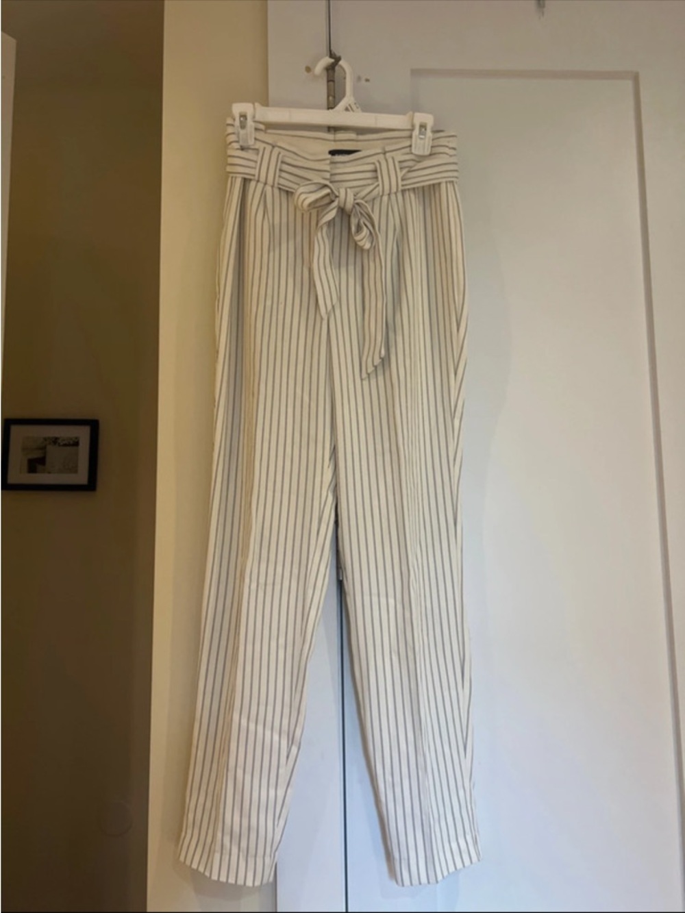 Express Cream Pinstripe Paperbag Waist Trousers